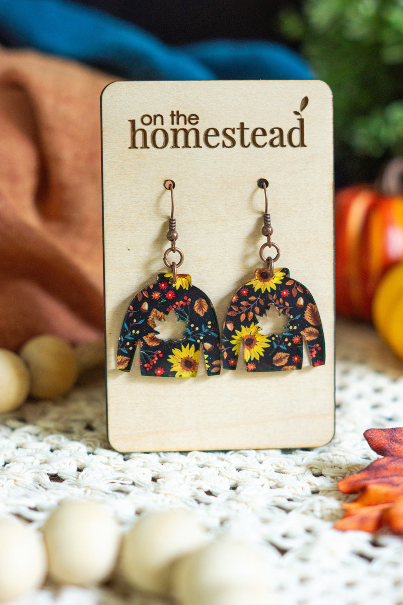 Floral Sweater Earrings - Black