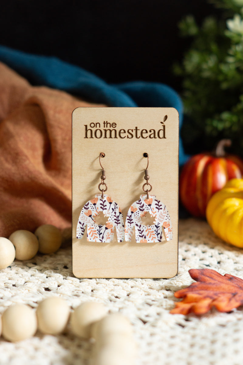 Floral Sweater Earrings - White
