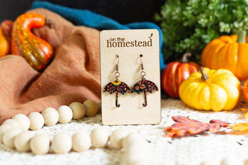 Floral Umbrella Earrings - Black