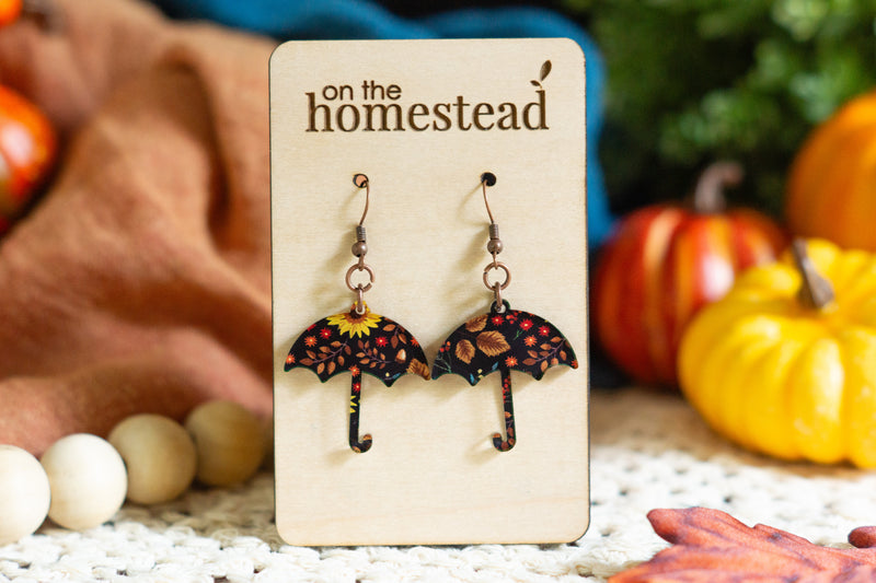 Floral Umbrella Earrings - Black