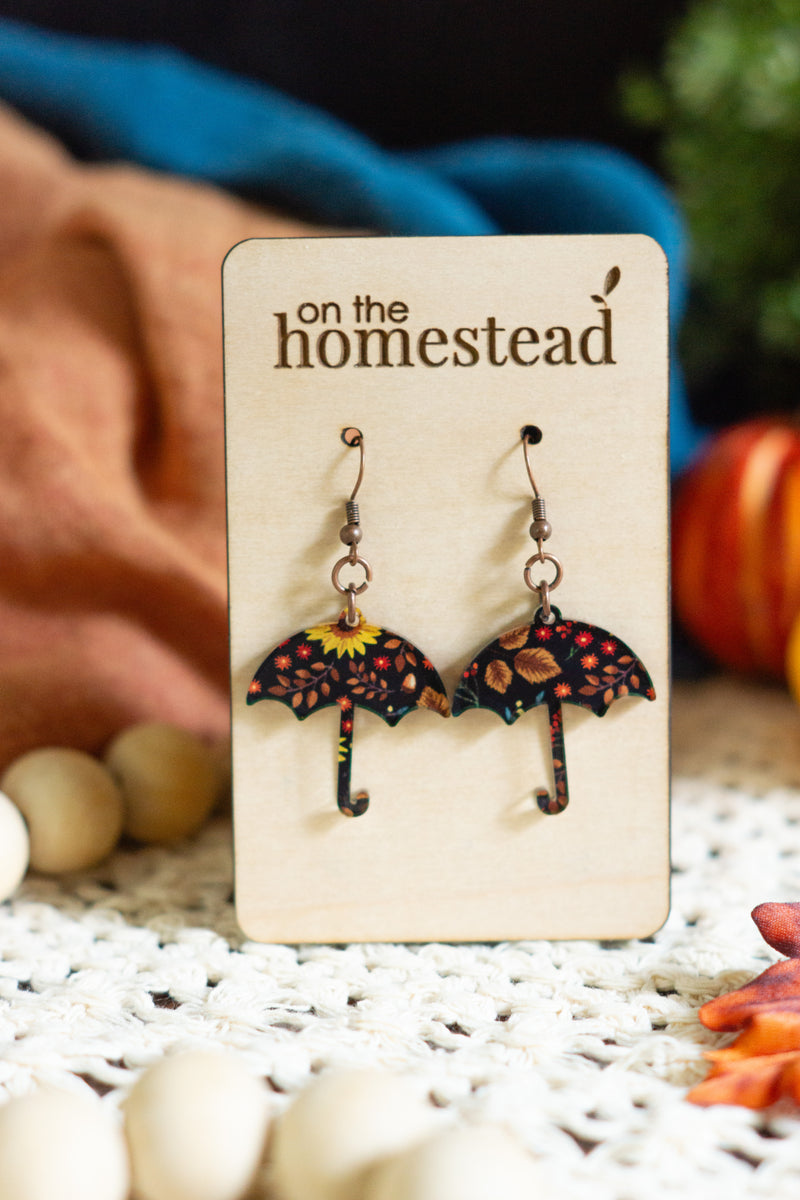 Floral Umbrella Earrings - Black