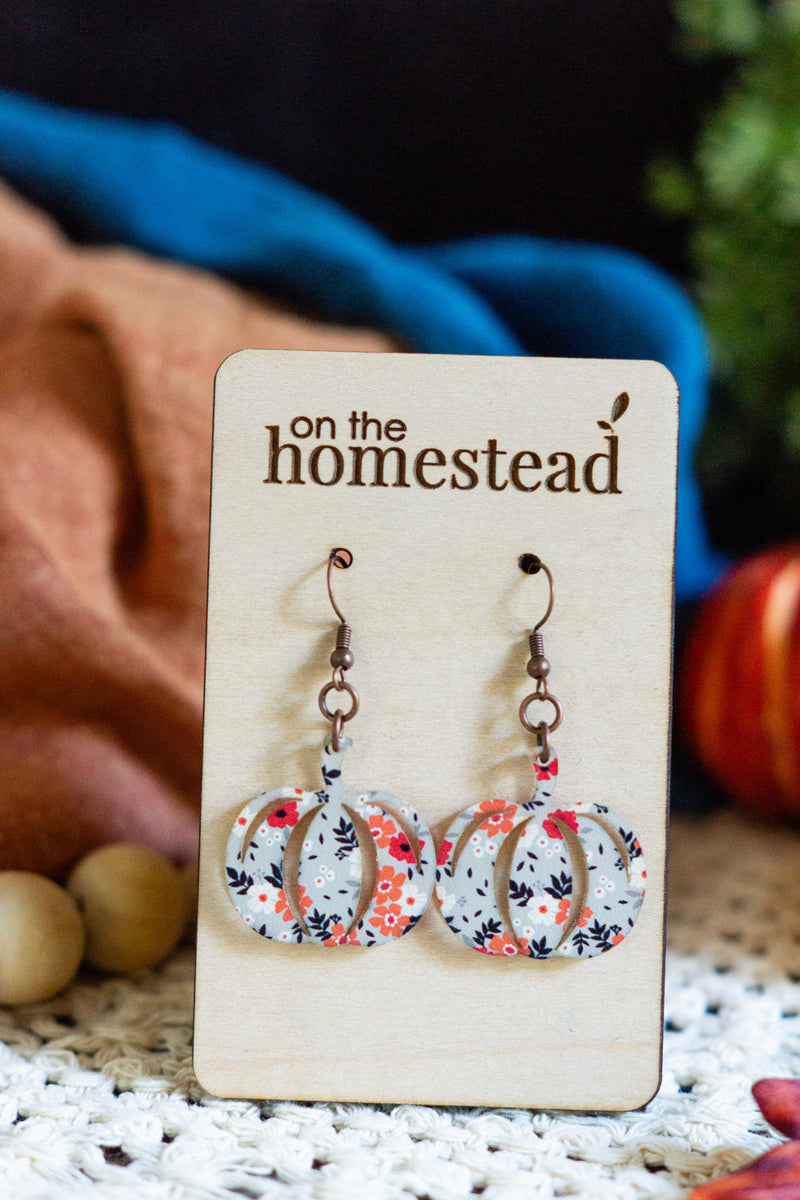 Floral Pumpkin Earrings - Gray