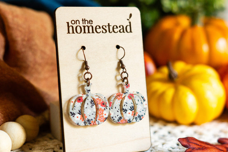 Floral Pumpkin Earrings - Gray