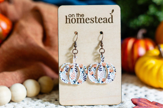 Floral Pumpkin Earrings - White