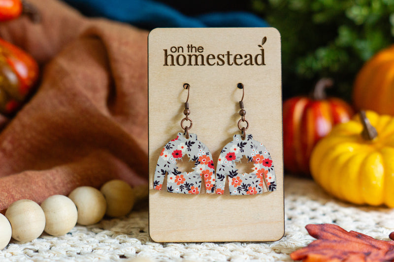 Floral Sweater Earrings - Gray