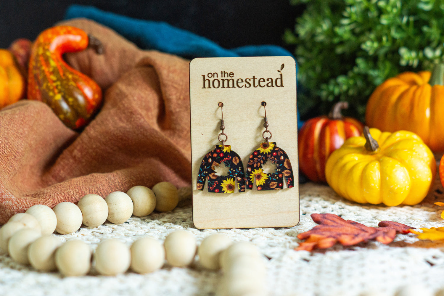Floral Sweater Earrings - Black