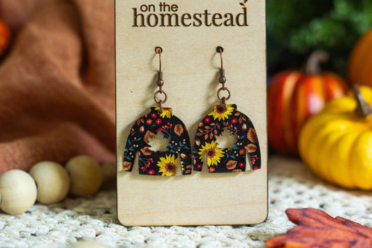 Floral Sweater Earrings - Black