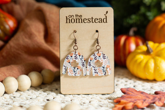 Floral Sweater Earrings - White