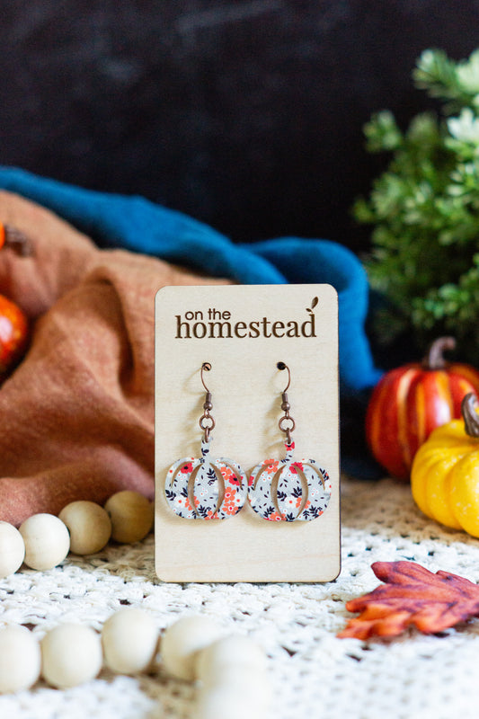 Floral Pumpkin Earrings - Gray