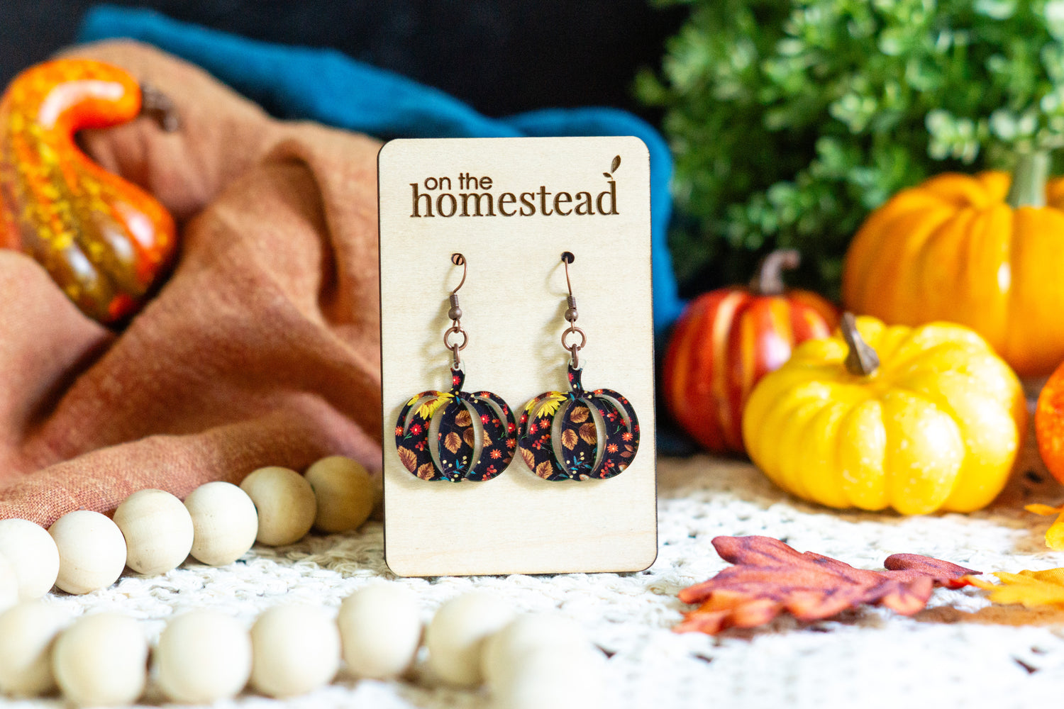 Floral Pumpkin Earrings - Black